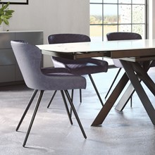 Blue Leather Avalon close up dining chair in a very neutral setting