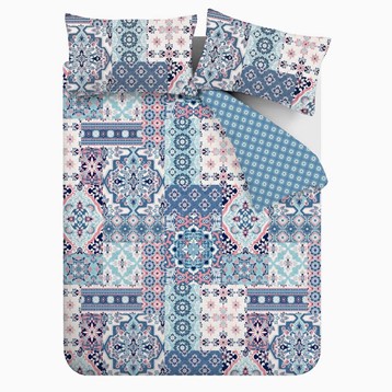 Catherine Lansfield Boho Blue & Pink Patchwork Bedding Set Image