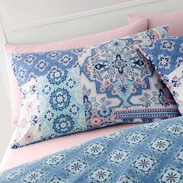 Catherine Lansfield Boho Blue & Pink Patchwork Bedding Set Image