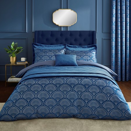 Catherine Lansfield Navy Blue Art Deco Pearl Bedding Set primary image
