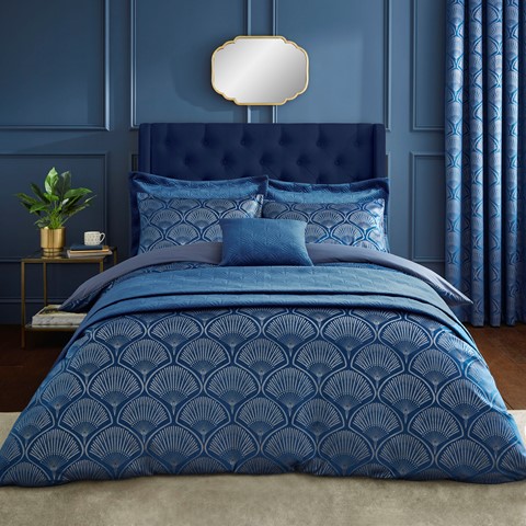 Catherine Lansfield Navy Blue Art Deco Pearl Bedding Set
