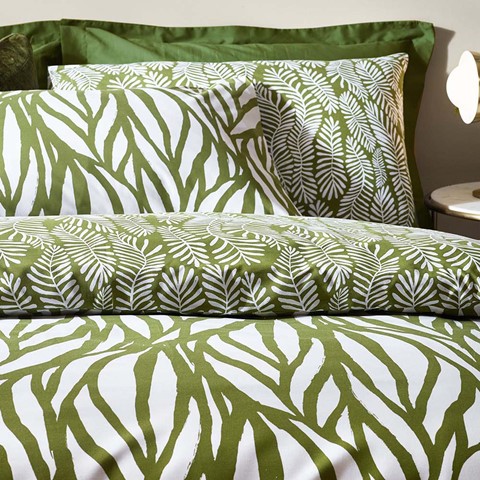 Hoem Frond Olive Abstract Cotton Duvet Cover Set