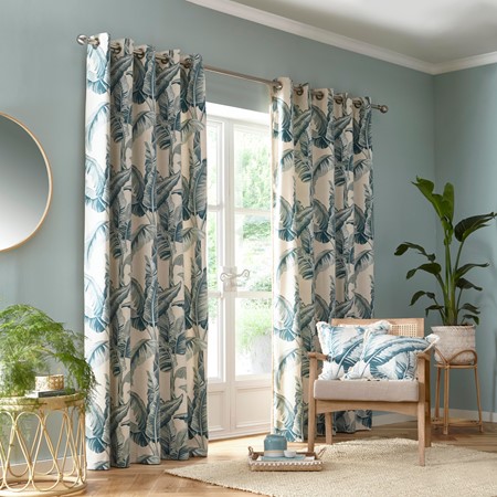 Fushion Cadiz Teal Palm Printed Fringe Curtain primary image