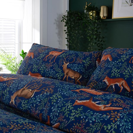 Fox & Deer Navy Mix Piped Detail Duvet Set image