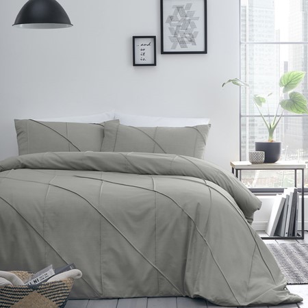 Serene Dart Pleated Duvet Cover Set Grey primary image
