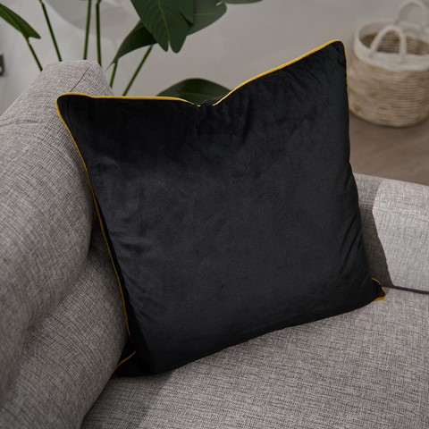 Riva Paoletti Meridian Black Velvet Piped Cushion