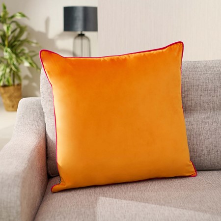 Riva Paoletti Meridian Orange & Pink Velvet Piped Cushion primary image