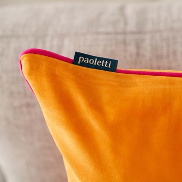 Riva Paoletti Meridian Orange & Pink Velvet Piped Cushion Image