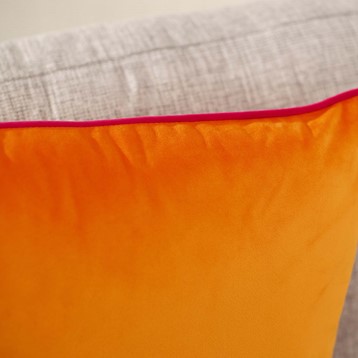 Riva Paoletti Meridian Orange & Pink Velvet Piped Cushion Image