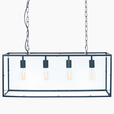 Matt Black & Glass 4 Light Ceiling Pendant