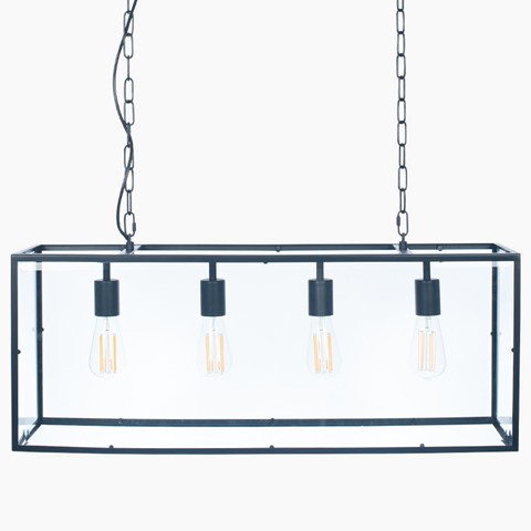 Matt Black & Glass 4 Light Ceiling Pendant