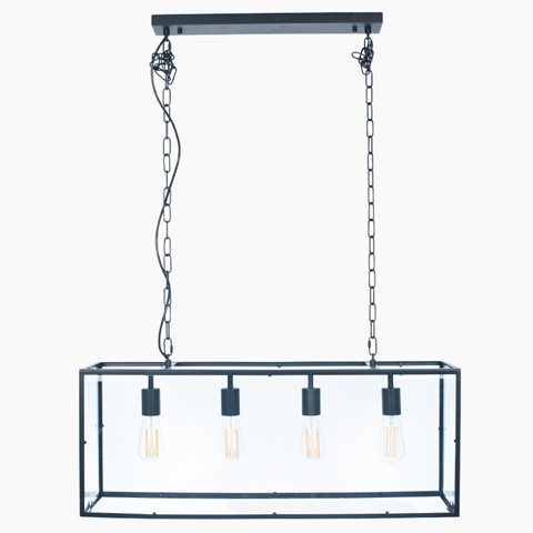 Matt Black & Glass 4 Light Ceiling Pendant