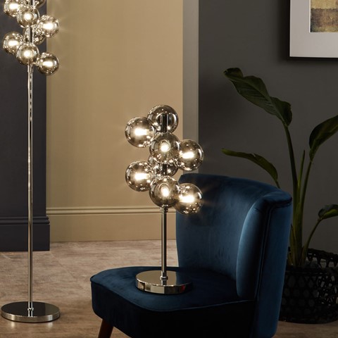 Smoke Glass Orbs on Chrome Table Lamp