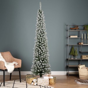 Pencil Pine Snowy Christmas Tree, 7ft Image