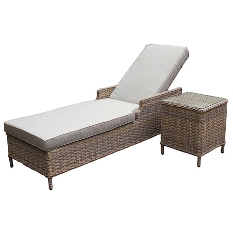 Country Rattan Sun Lounger & Side Table Set