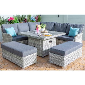 Heritage Rattan Garden Corner Dining Set with Gas Fire Pit Image