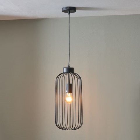 Matt Black Tall Metal Wire Pendant Light