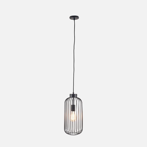 Matt Black Tall Metal Wire Pendant Light