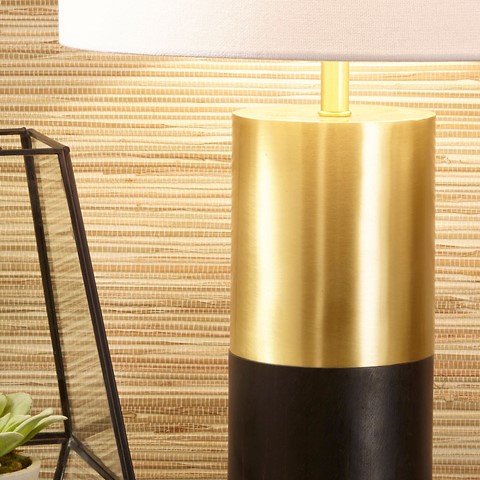 Wood and Gold Metal Table Lamp