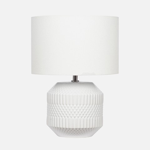 White Embossed Geo Ceramic Table Lamp