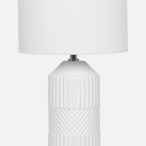 White Embossed Geo Tall Ceramic Table Lamp