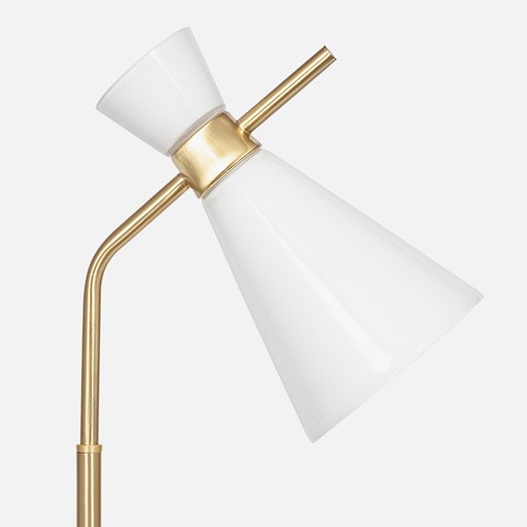 White Glass & Gold Metal Waisted Table Lamp