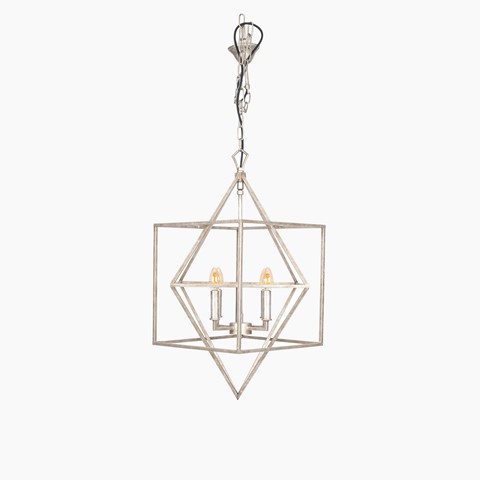 Antique Silver Metal Multi Arm Cube Chandelier Pendant