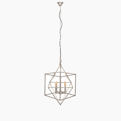 Antique Silver Metal Multi Arm Cube Chandelier Pendant