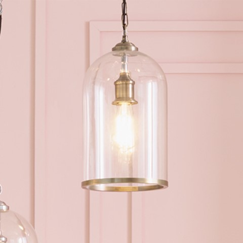 Clear Glass & Antique Brass Pendant