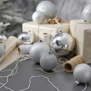 Shatterproof Christmas Baubles, Mixed Size, Pack of 26 - Silver Image