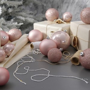 Shatterproof Christmas Baubles, Mixed Size, Pack of 26 - Blush Pink Image