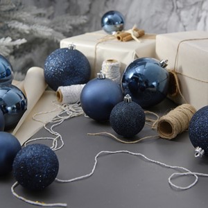 Shatterproof Christmas Baubles, Mixed Size, Pack of 26 - Night Blue Image