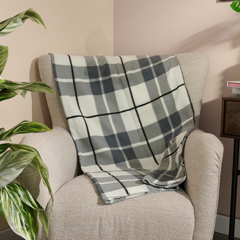 Grey Checked Fleece Blanket