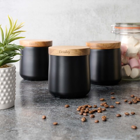 Denby Storage Black Canisters Set Of 3