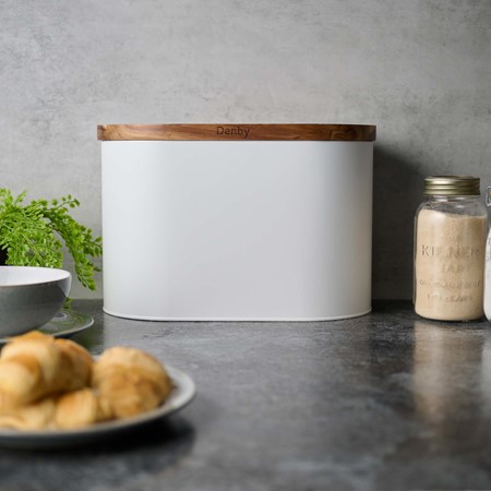 Denby White Bread Bin With Acacia Lid primary image