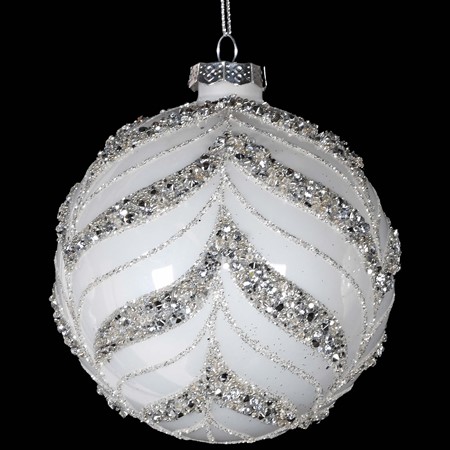 White Bauble with Beaded and Glitter Pattern primary image