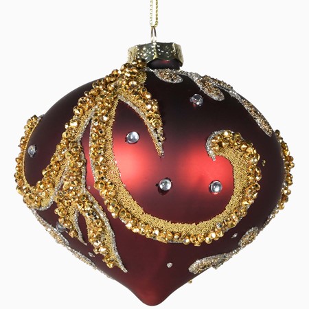 Gold & Red Beaded Heartshaped Bauble primary image