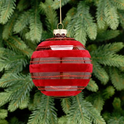 Burgundy Stripe Glass Bauble