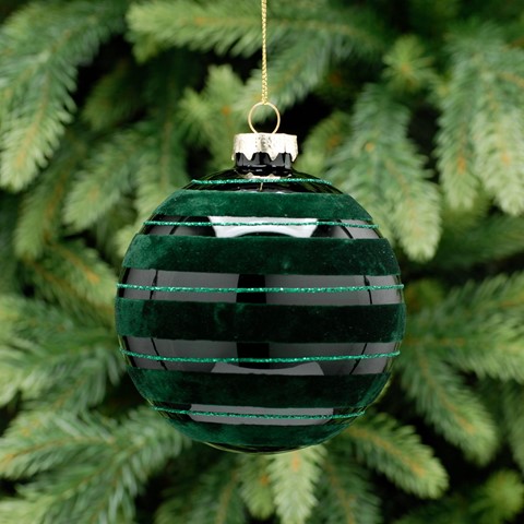 Emerald Green Stripe Glass Bauble