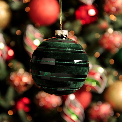 Emerald Green Stripe Glass Bauble