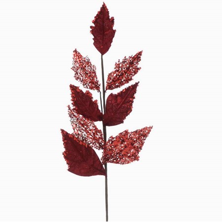 Burgundy Velvet Leaf Glitter Stem image