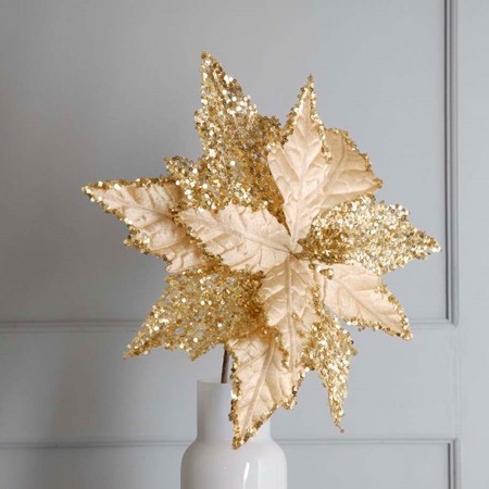 Gold Velvet Poinsettia Glitter Stem primary image