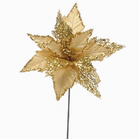 Gold Velvet Poinsettia Glitter Stem image