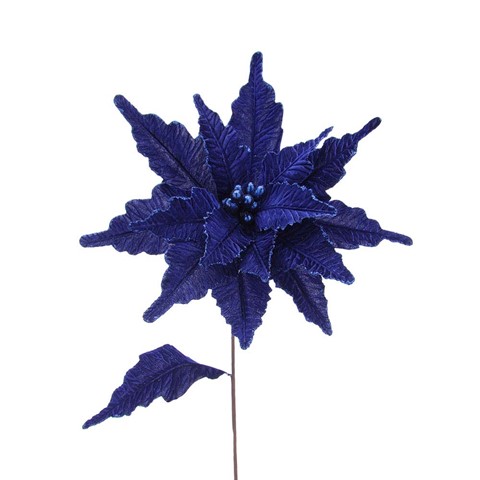 Dark Blue Velvet Poinsettia Stem