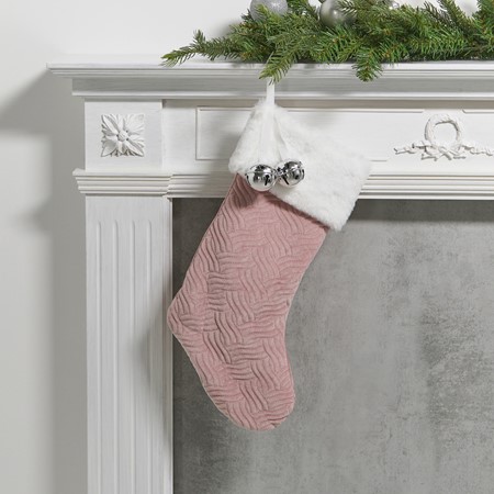 Pink Quilted Stocking with Silver Bells primary image