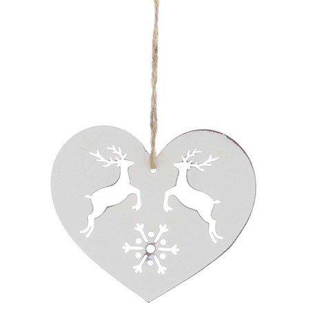 Metal White Heart With Reindeer Cut Out Bauble primary image
