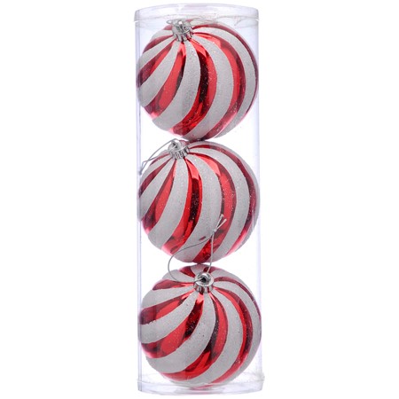 Red & White Stripe Baubles - Pack of 3 primary image