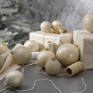 Shatterproof Christmas Baubles, Mixed Size, Pack of 26 - Pearl White Image