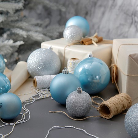 Shatterproof Christmas Baubles, Mixed Size, Pack of 26 - Misty Blue primary image