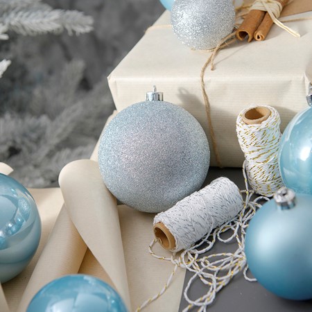 Shatterproof Christmas Baubles, Mixed Size, Pack of 26 - Misty Blue image